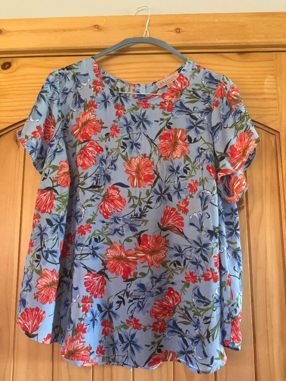 Philosophy Republic Clothing Blue Floral Print Top Size 1X